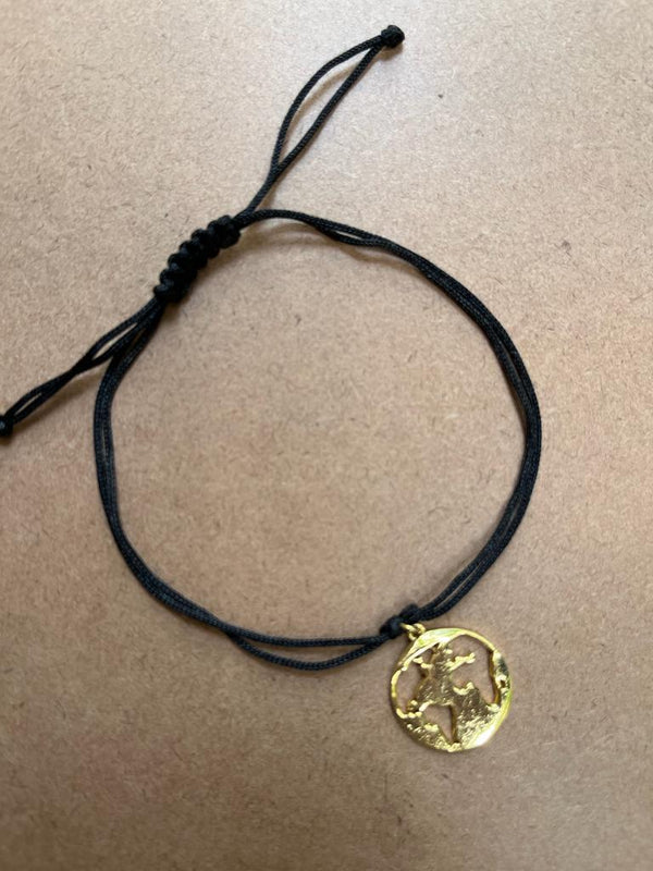 Black Thread Tribal Inspired Anklet With 925 Sterling Gold Plated Silver World Charms