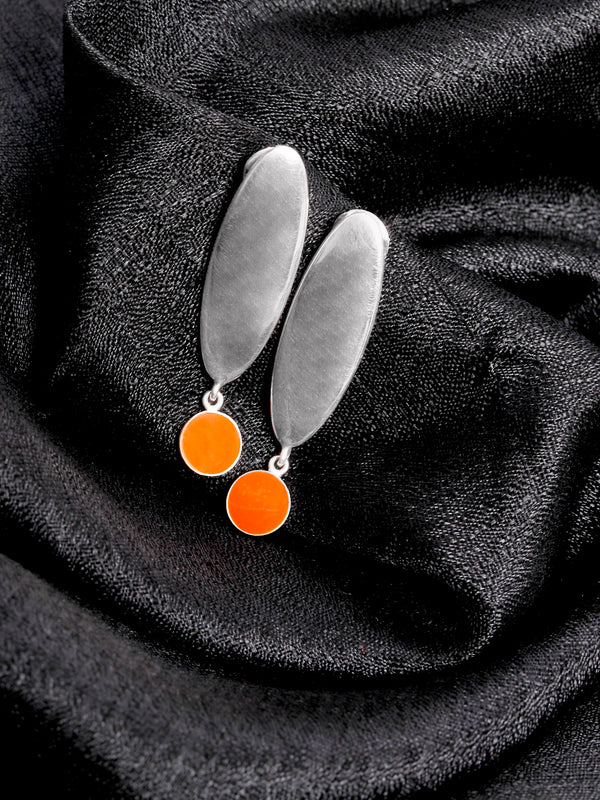 925 Sterling Silver Orange Enamel Earring