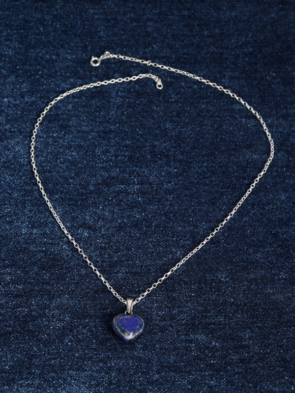 Lapis Lazuli Heart Pendant with 925 Sterling Silver Neck Chain