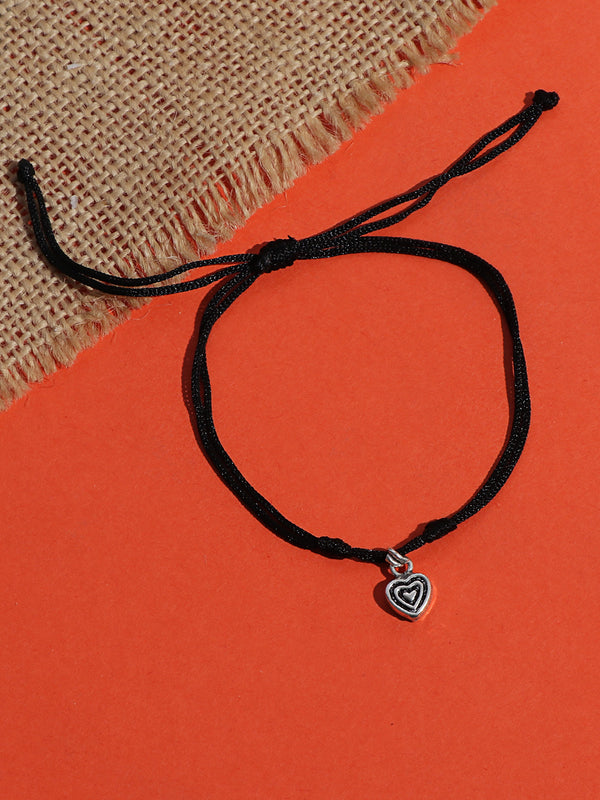 Black Thread Tribal Inspired Anklet With 925 Sterling Silver Triple Heart Charms