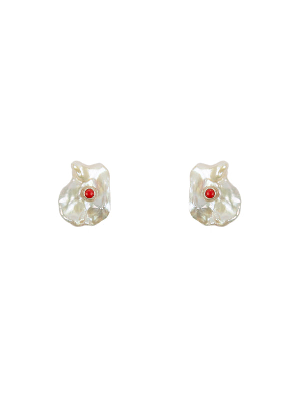 Baroque Pearls 925 Sterling Silver Ear Studs with Coral