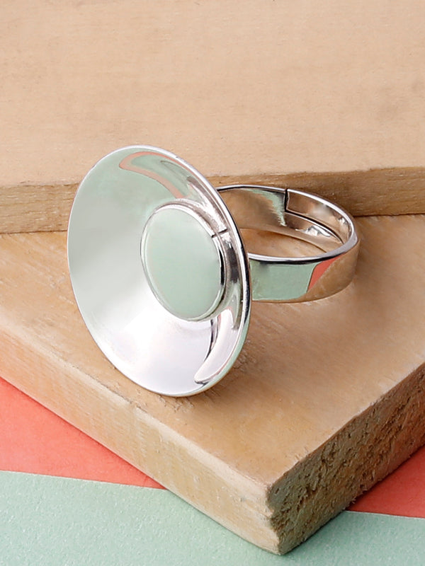 Statement Ring in 925 Sterling Silver with Green Enamel