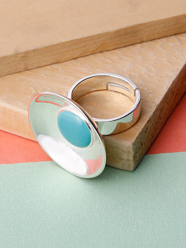 Statement Ring in 925 Sterling Silver with Blue Enamel