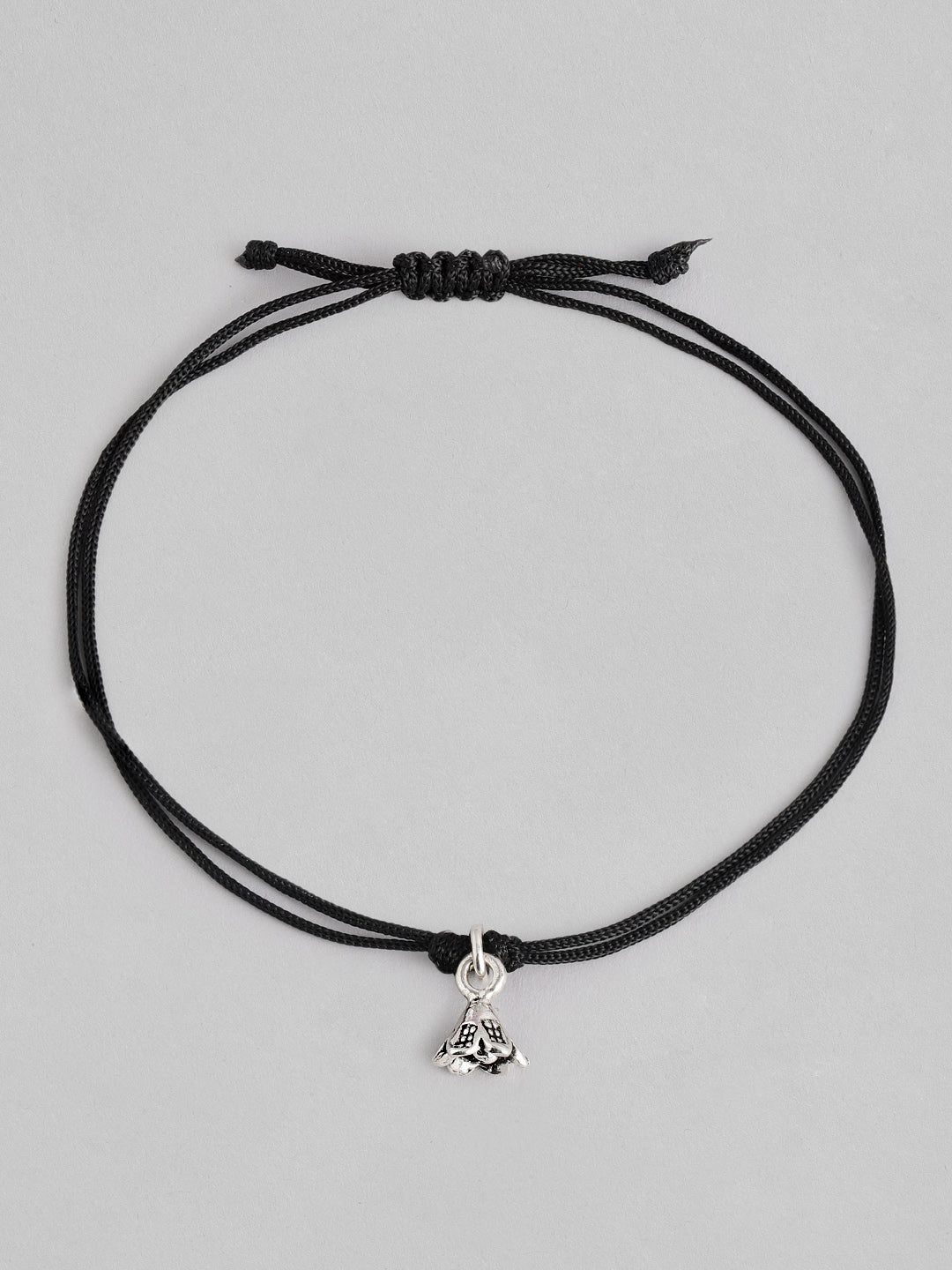 Black Thread Tribal Inspired Anklet With 925 Sterling Silver Flower Charms