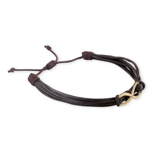 Mens Personalised Brown Leather Stainless Infinity Bracelet
