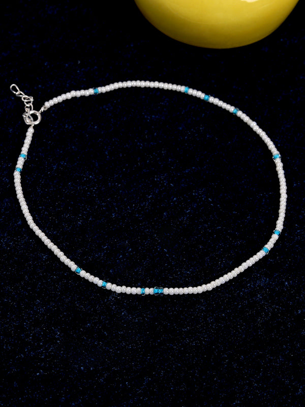 White and Turquoise Bohemian Seed Bead Anklet
