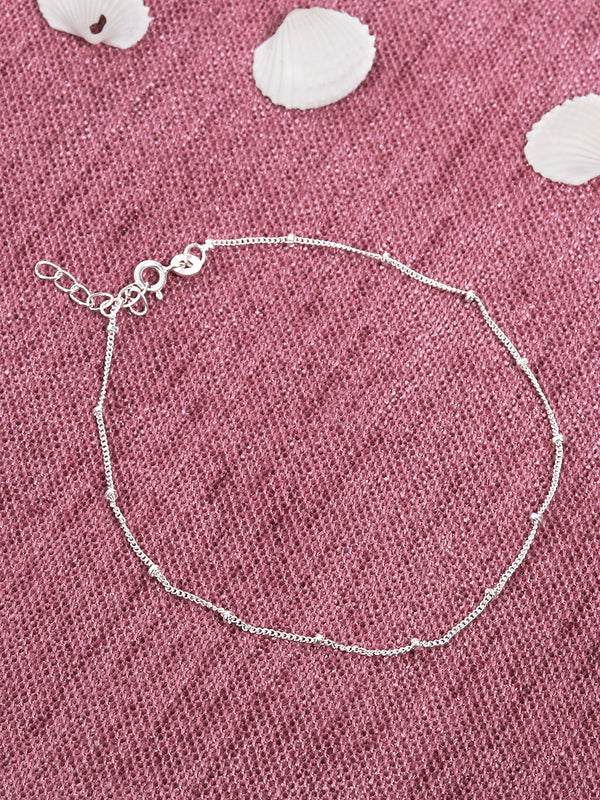 Minimalist Curb Ball 925 Sterling Silver Anklet