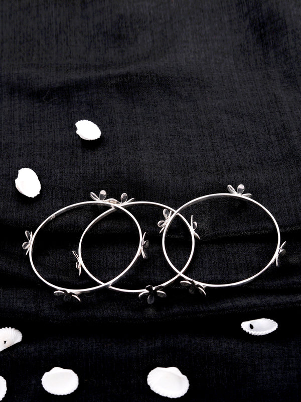 925 Sterling Silver Floral Silver Bangle Set -Stackable bangles (Set of 3)