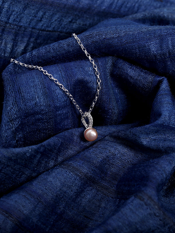 Peach Freshwater Pearl Pendant and Neck Chain in 925 Sterling Silver