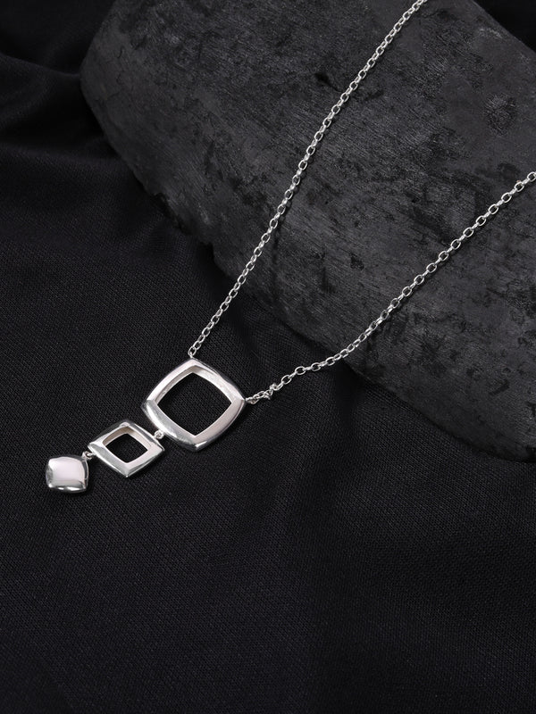 925 Sterling Silver Geometric Long Pendant with Neck Chain