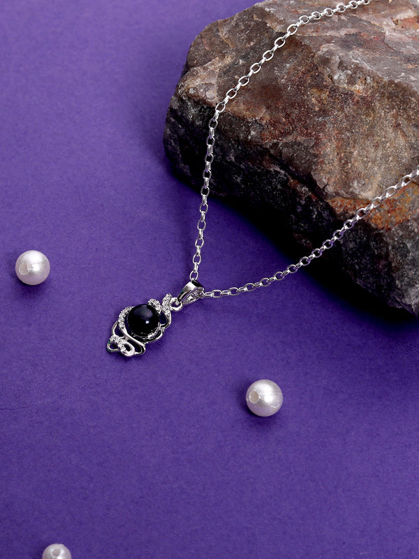 925 Sterling Silver Black Freshwater Pearl Zircon Pendant with Neck Chain