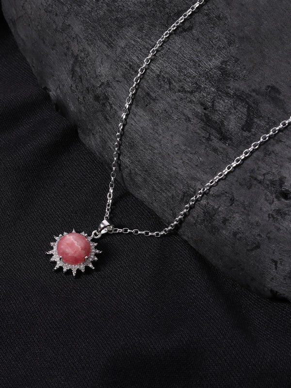 925 Sterling Silver Rhodochrosite Pendant with Neck Chain