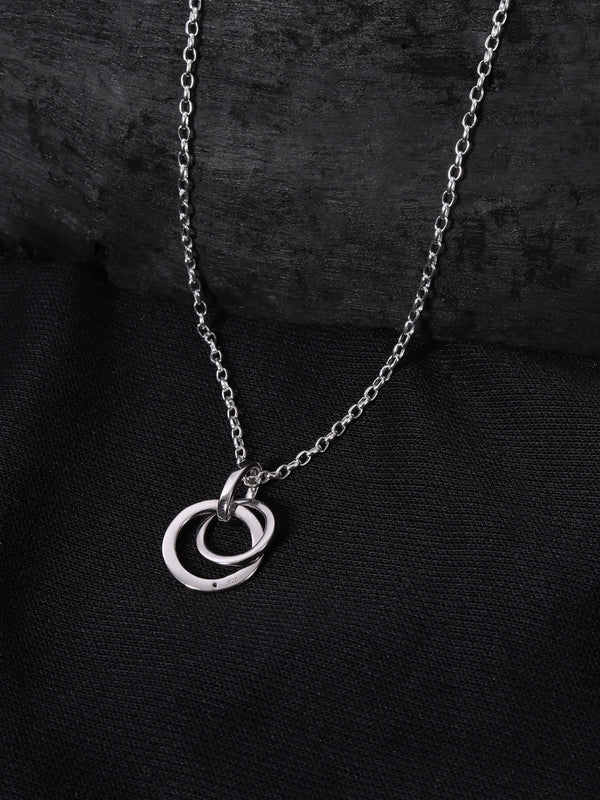 925 Sterling Silver Neck Chain with White Diamonds Hoops Pendant