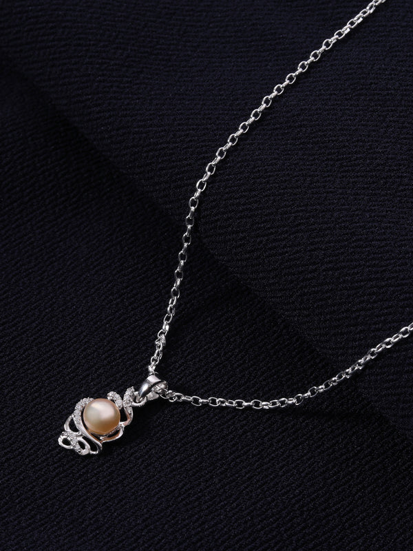 Peach Freshwater Pearl Pendant Pendant in 925 Sterling Silver with Neck Chain