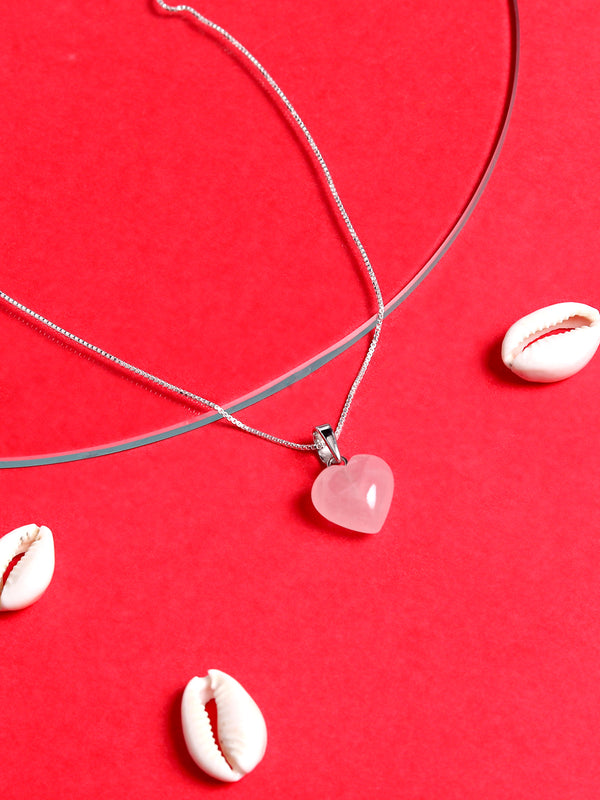 Rose Quartz Heart Pendant with 925 Sterling Silver Neck Chain