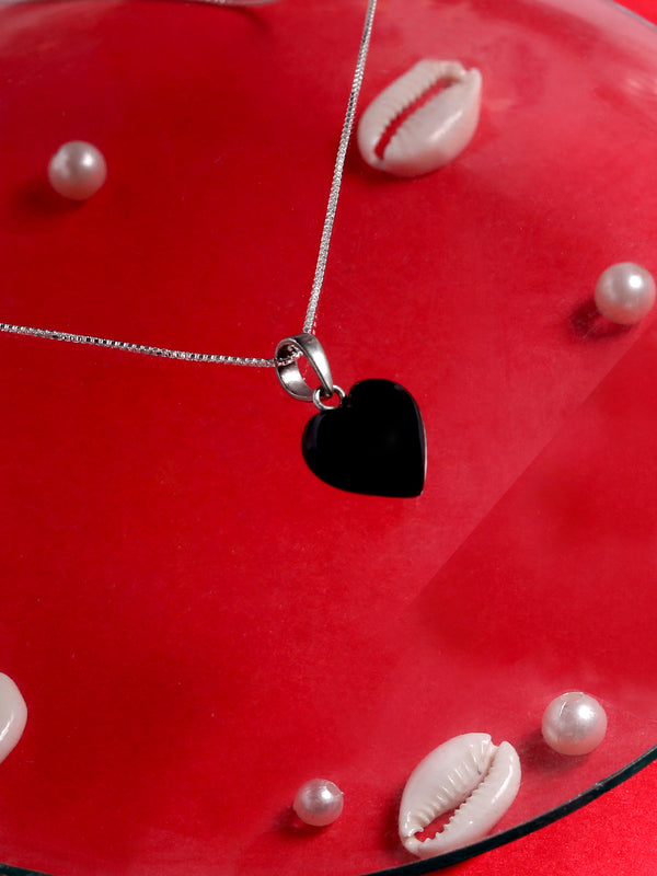 Black Onyx Heart Pendant with 925 Sterling Silver Neck Chain