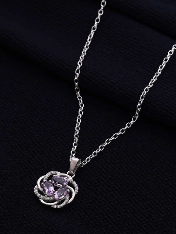 925 Sterling Silver Neck Chain with Amethyst Pendant