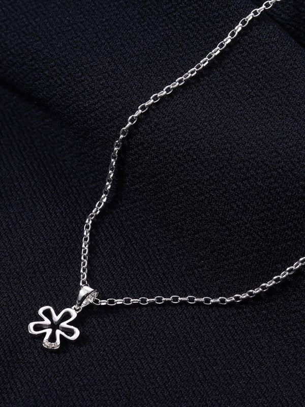 White Diamond Floral Pendant in 925 Sterling Silver with Neck Chain