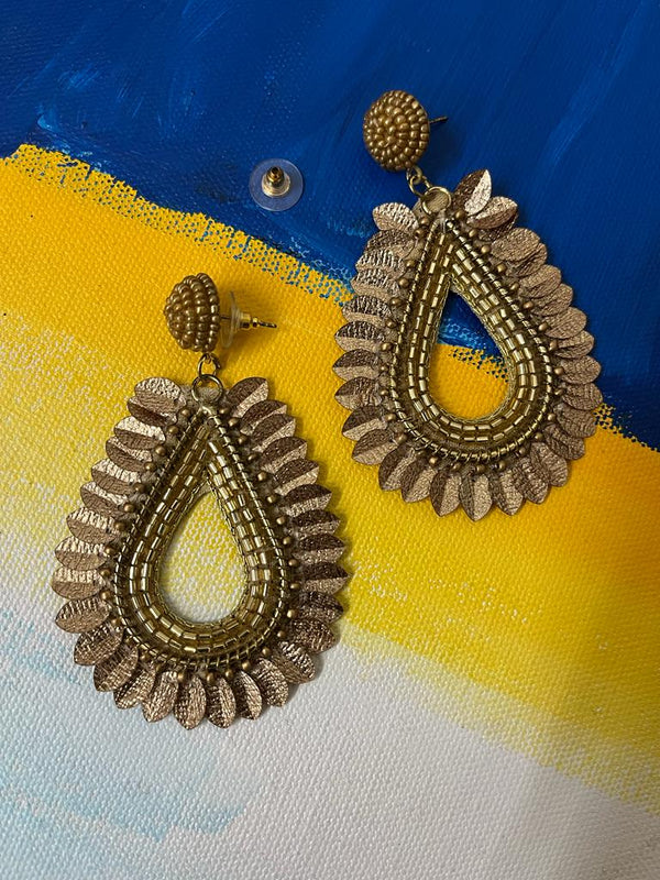 Golden Fashion Drop with Leaf Earrings- Big