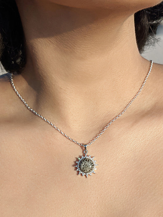 silver coral pendant girl