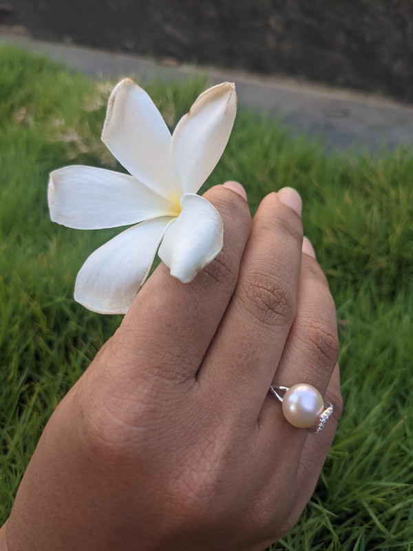Peach Freshwater Pearl Ring in 925 Sterling Silver