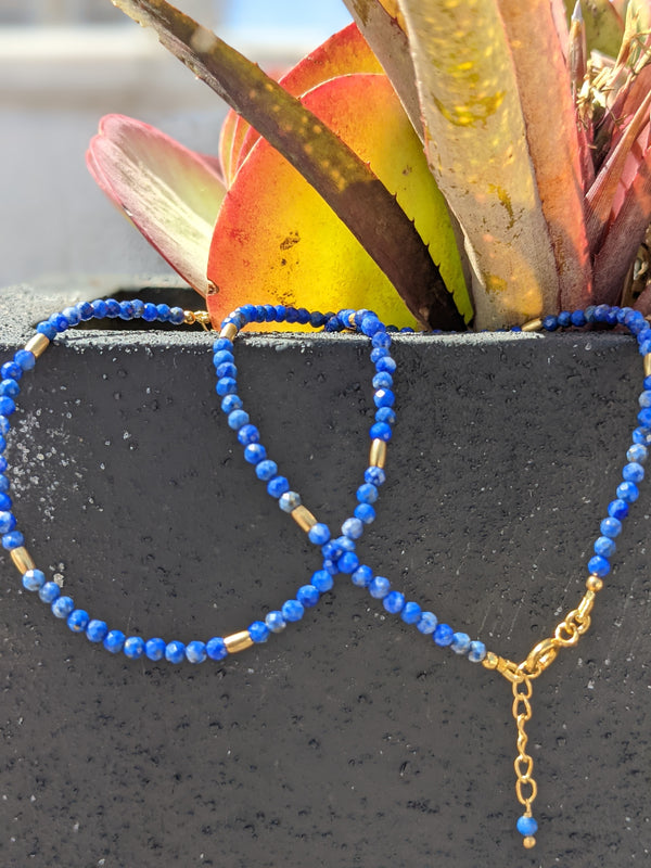Lapis Lazuli Gemstone Anklet with 22k gold plated 925 Sterling Silver
