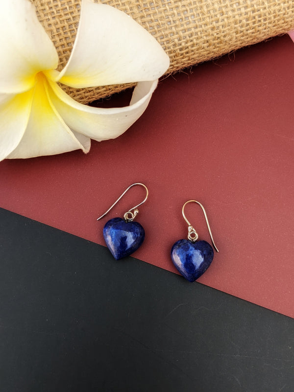 Lapis Lazuli Heart Earrings in 925 Sterling Silver