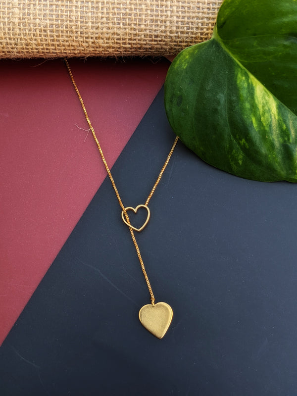 Heart and Heart Pendant with Long Neckchain in 925 Sterling Silver with 22k Gold Plating