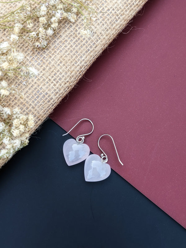 Rose Quartz Heart Earrings in 925 Sterling Silver