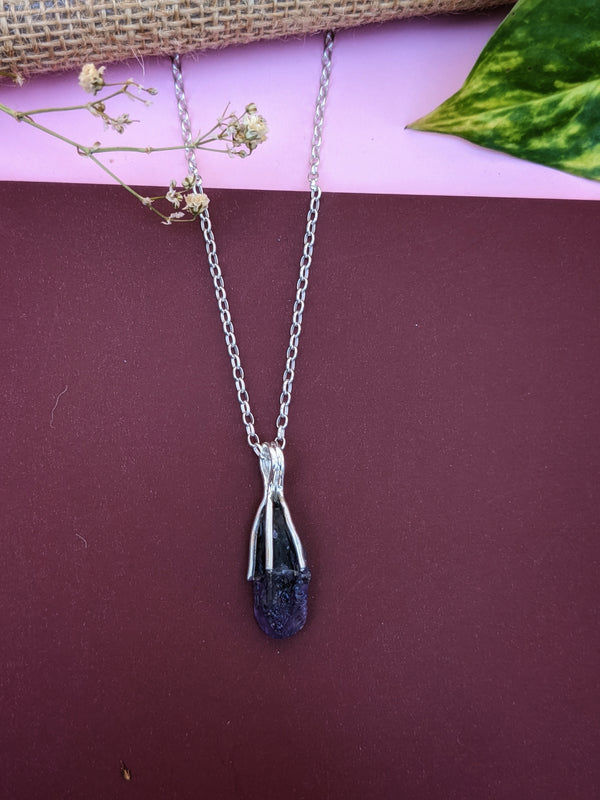 Raw Amethyst Pendant and Neckchain in 925 Sterling Silver