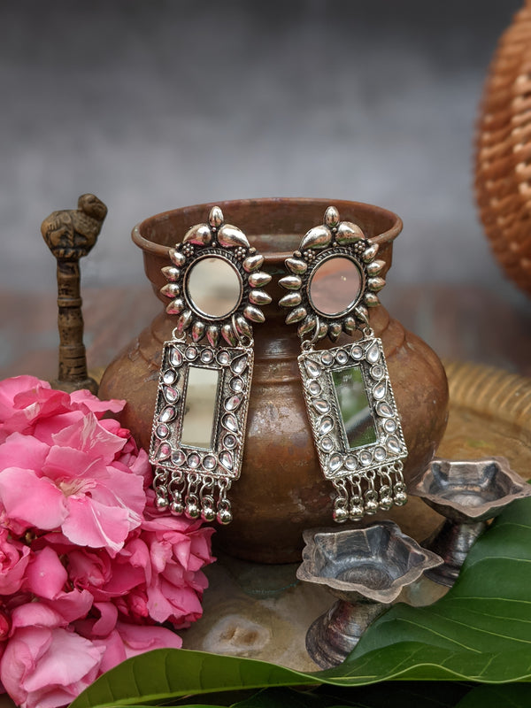 Oxidised Metal Vintage Afghani Mirror Earrings