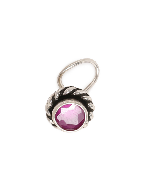 Oxidised Nose Pin in 925 Sterling Silver with Pink Jade Stone