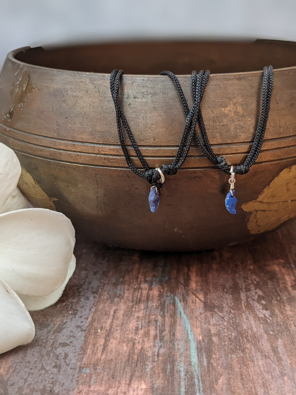 Black Thread Tribal Inspired Anklet With Lapis Lazuli Gemstone Charm